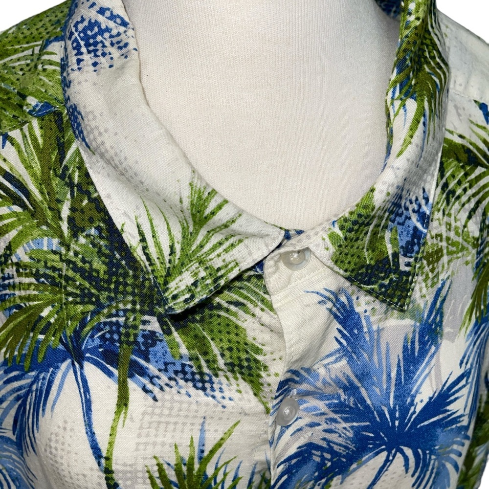 Cubavera Men's Shirt  4XLT Blue/White/Green Button Up Short Sleeve Leaf Print - Picture 3 of 11